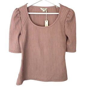 Max Studio Puff Sleeve Scoop Neck Ribbed Top Sz XS‎ Classic Wardrobe Staple NWT